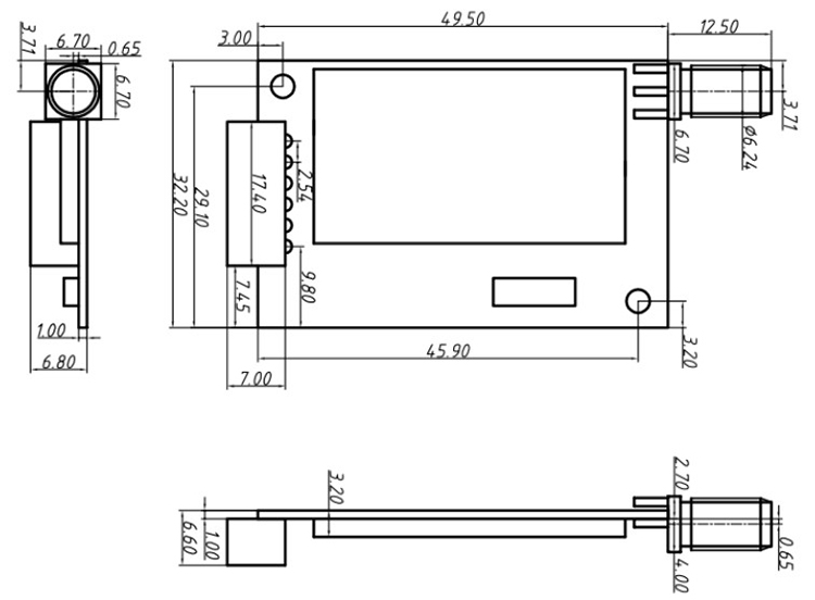 远程无线开关量模块SK200PRO-TX-100mW的机械尺寸